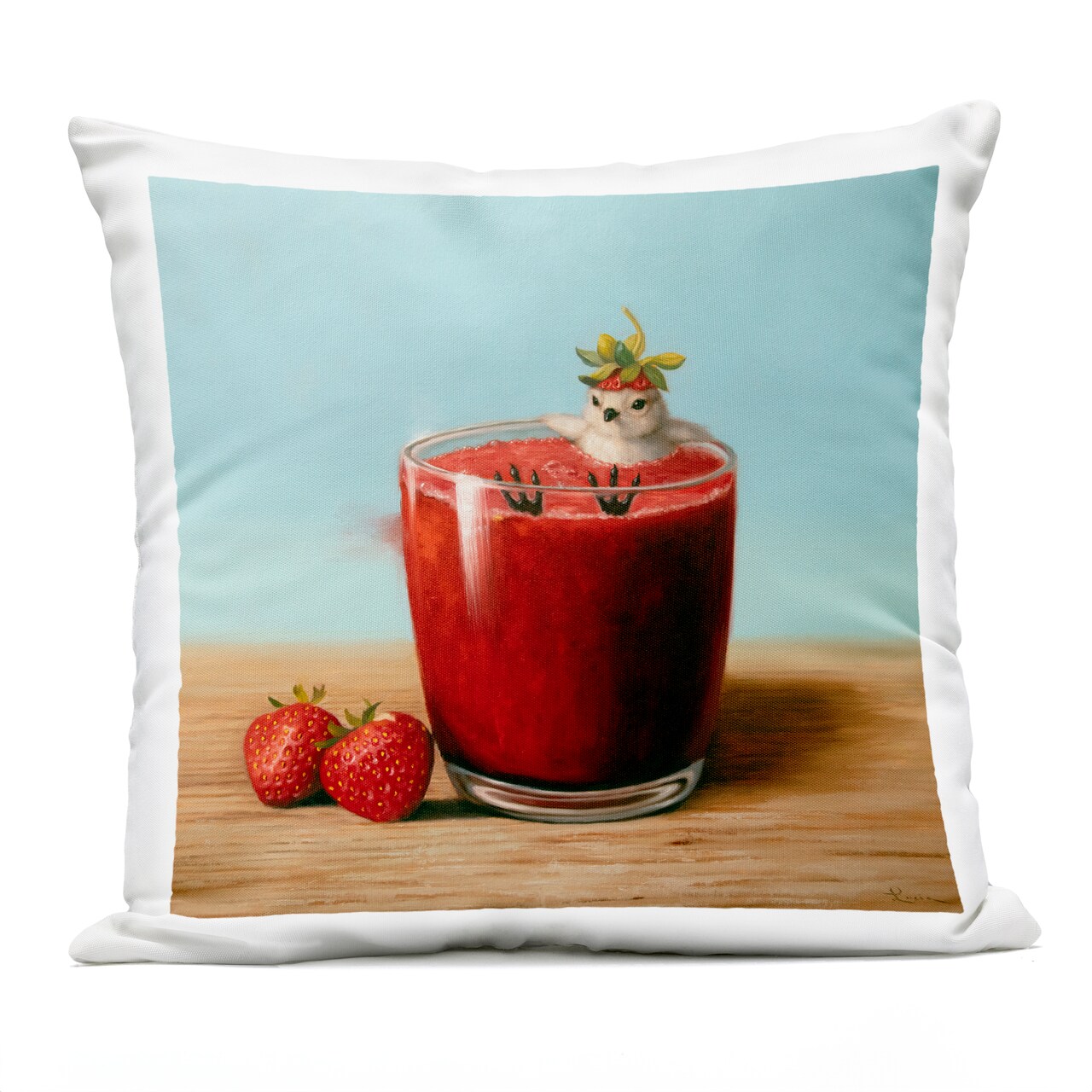 Stupell Industries Bird Bathing in Strawberry Smoothie Outdoor Printed Pillow, design by Lucia Heffernan, 18 x 7 x 18
